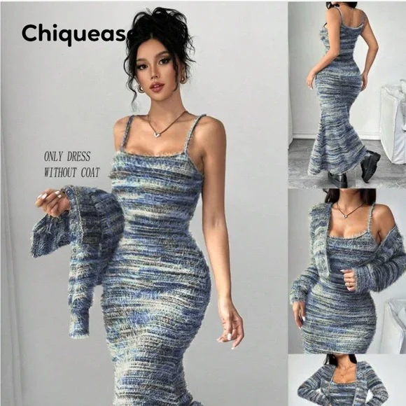 SHEIN Fuzzy Knit Chiqueas dress in Black and Gray - Picture 7 of 7